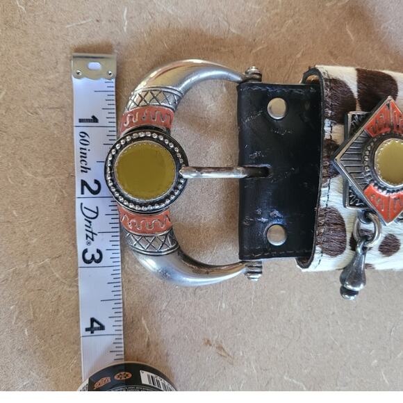 Chad Calvin Design Belt Brown Leather Unique Buckle Cowhide XS - Picture 8 of 10